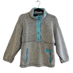 Justice Jacket Girls 12 Gray Sherpa Pullover Snap Front Zipped Pockets